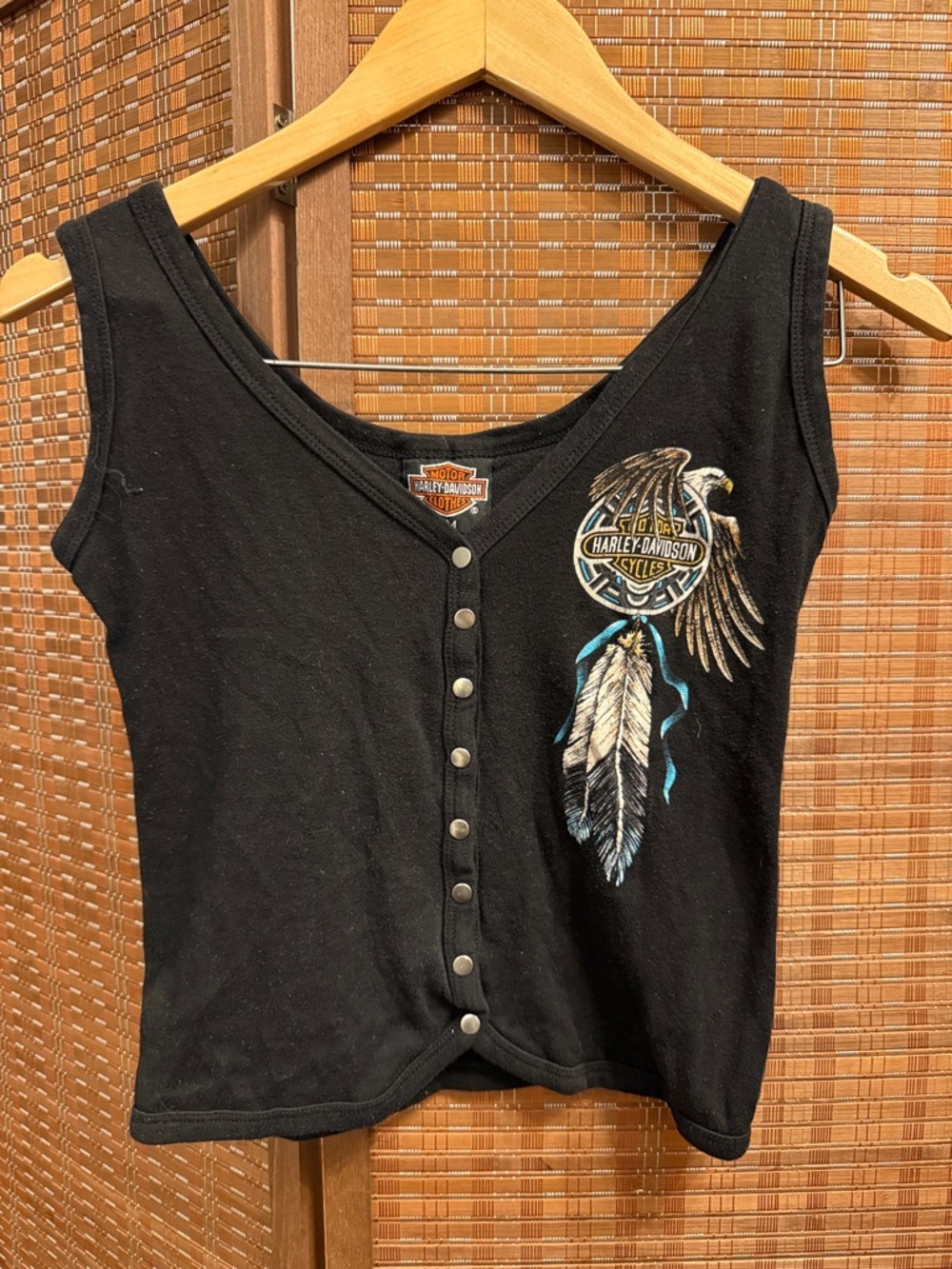 Harley-Davidson Black Tank Top with Eagle & Feather Graphic